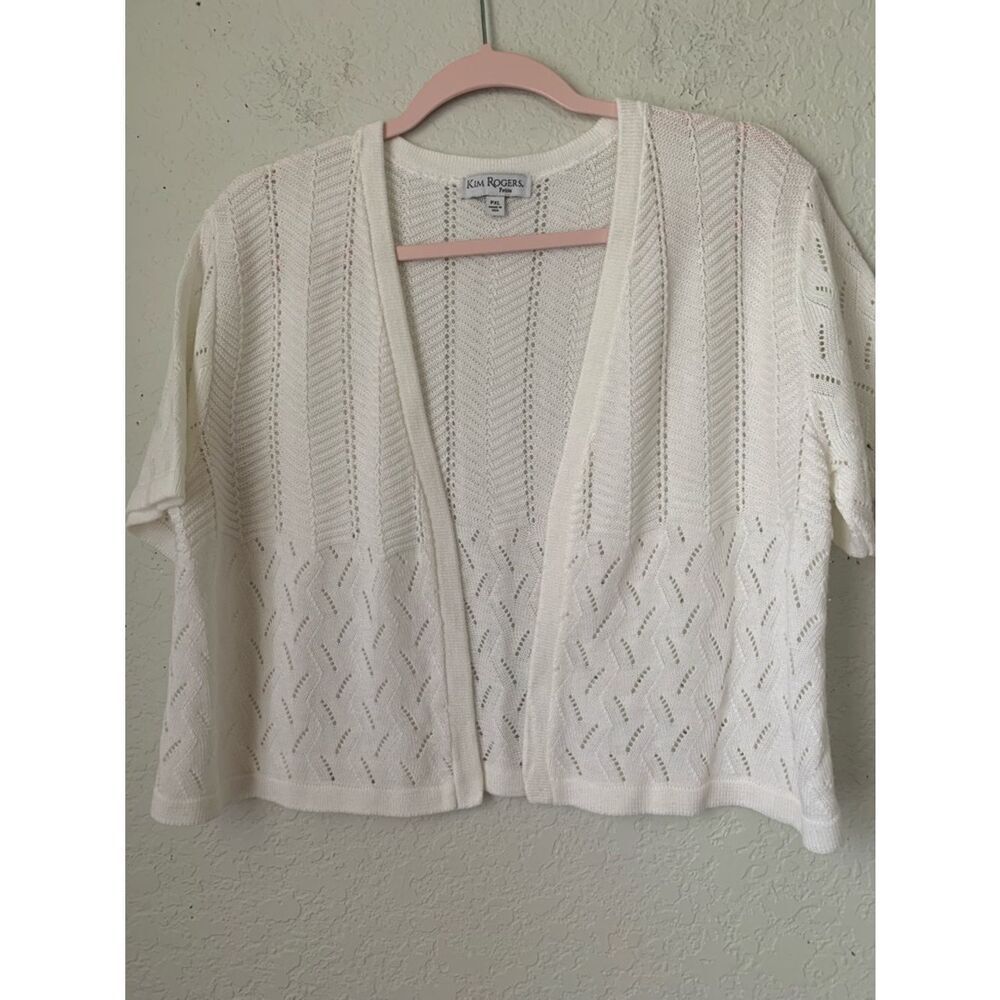 Kim Rogers White Open-Front Knit Cardigan Size PXL